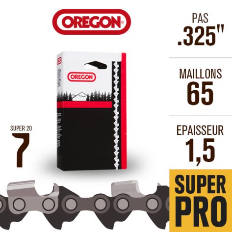 Chaîne tronçonneuse Oregon 65 maillons Super 20 325", 1,5 mm. 21LPX065E